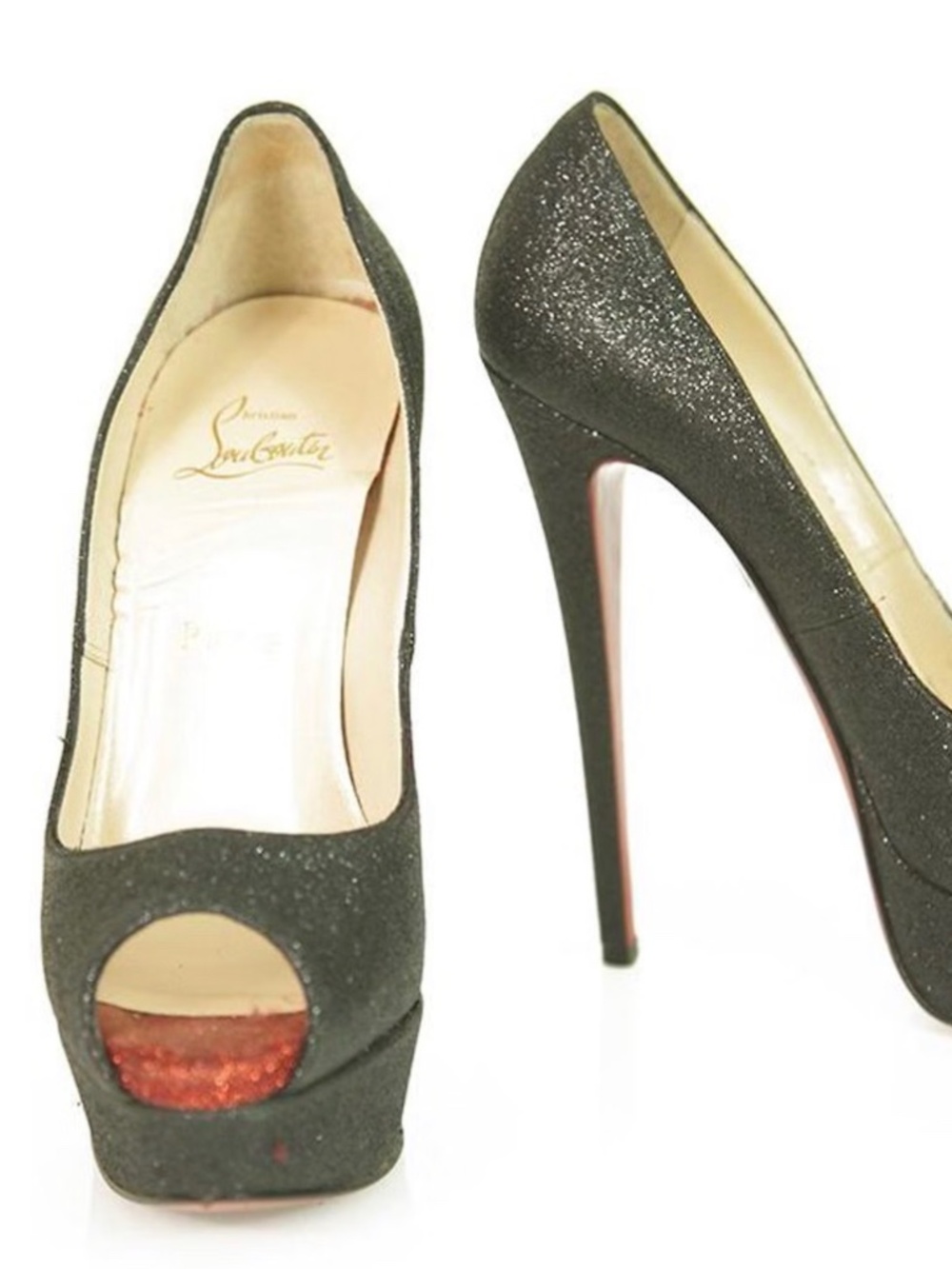 Christian Louboutin Lady Peep 150 Black Glitter Mini Size 36 (US 6)